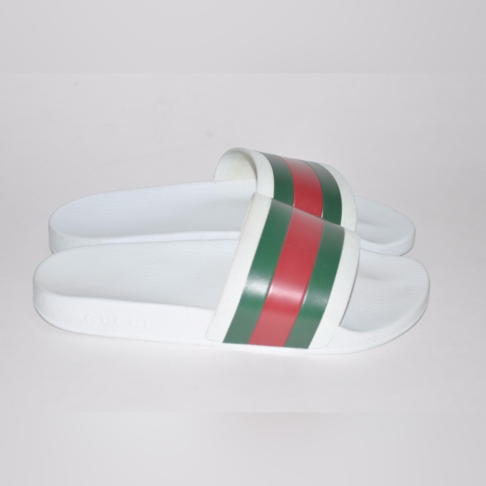 Authentic Gucci White Pool Slides Slip On Sandals Men's US Size 9 MSRP $495 - Picture 2 of 9